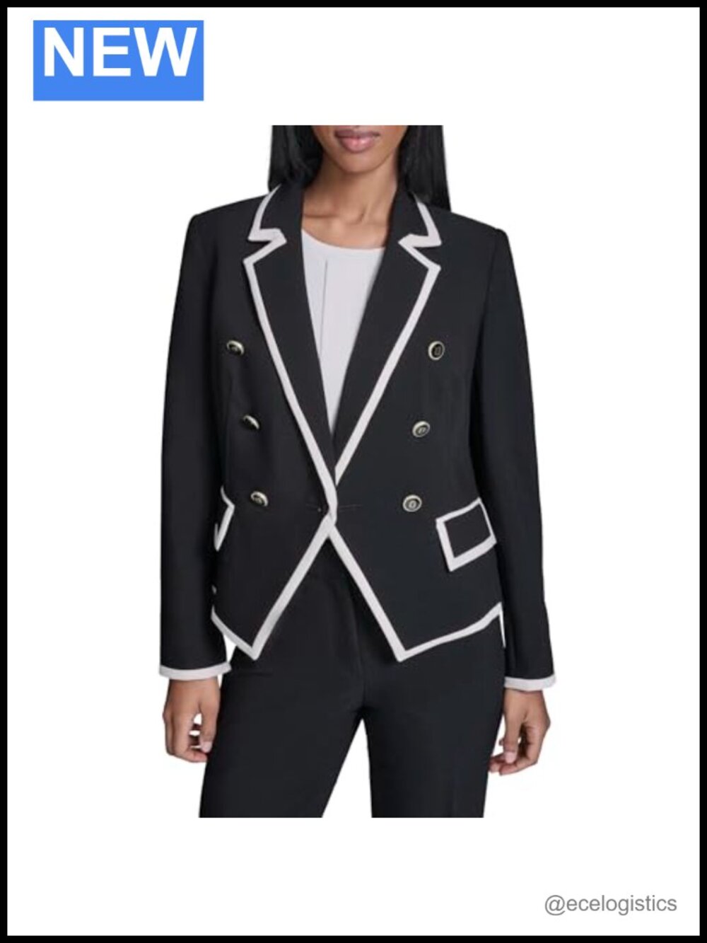 Lapel Contrast Blazer Women's Workwear Suiting, Polyester Blend
